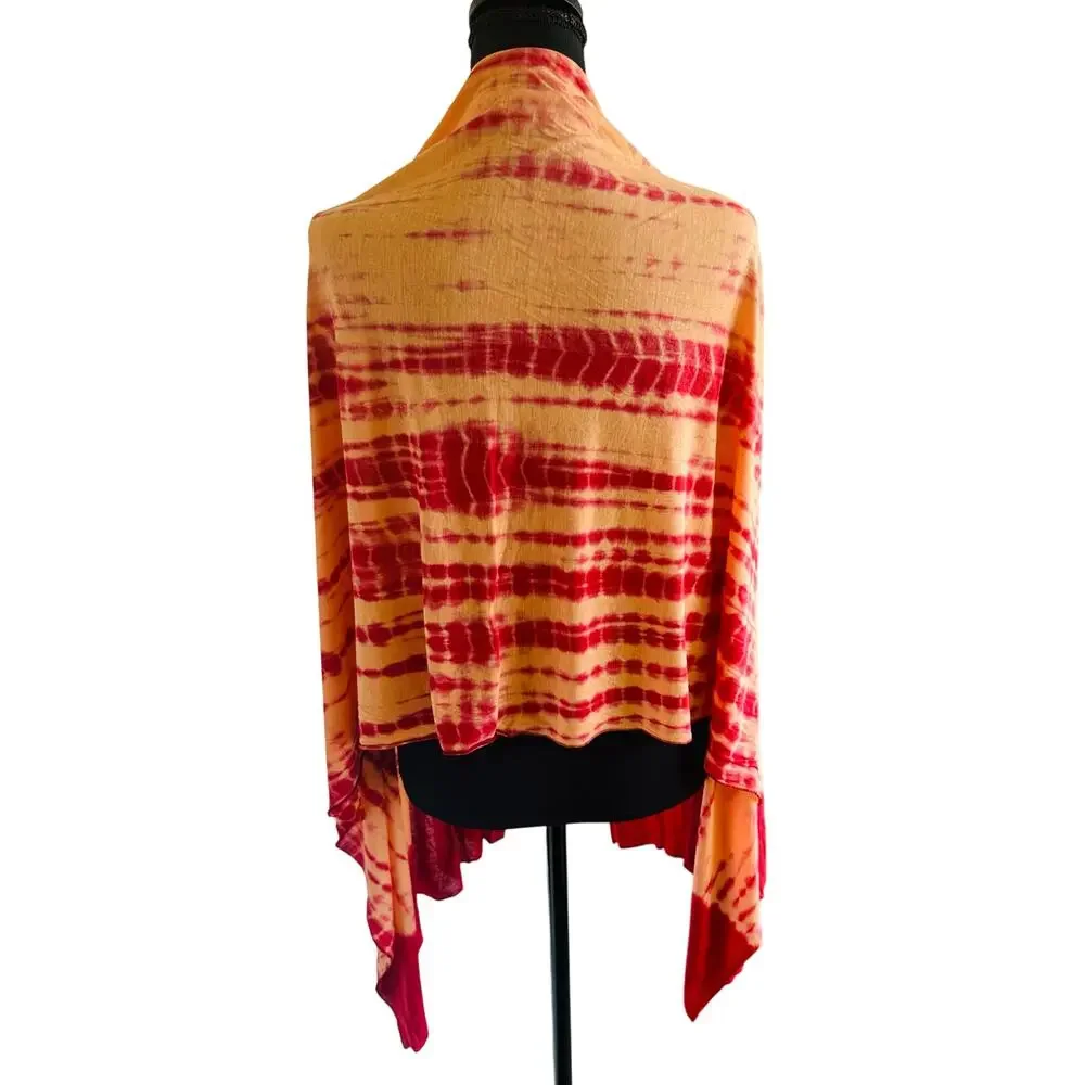 Peach Red Tie-Dye Viscose Draped Shawl Wrap Cardigan NWOT